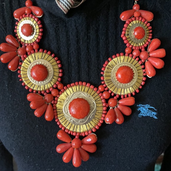 Gold & Orange Mini Medallion Bib Necklace - Picture 2 of 5